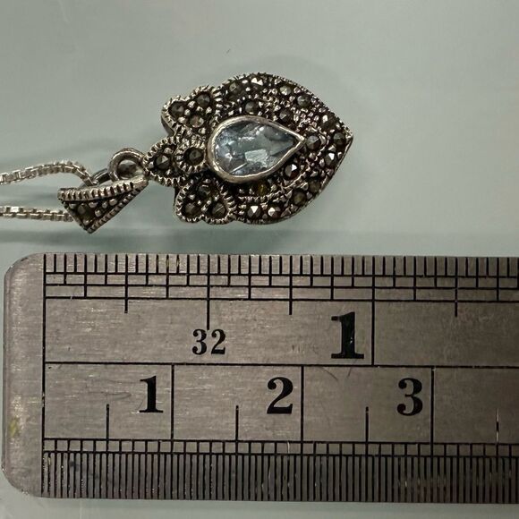 Liz Palacios Sterling SILVER and marcasite Necklace Blue stone - Picture 4 of 11